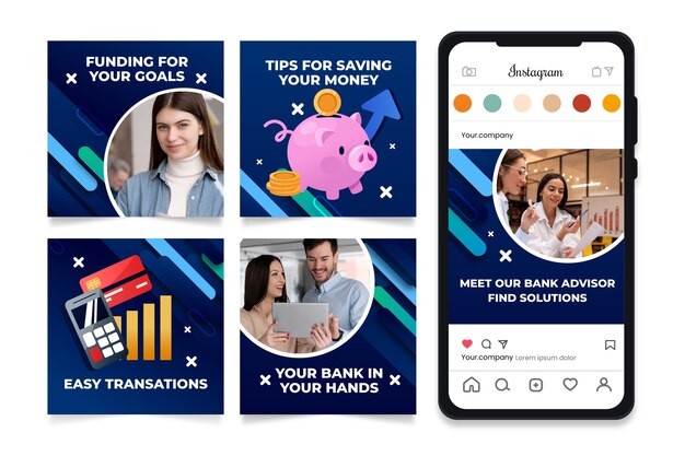 Publicación de instagram de concepto de banco degradado