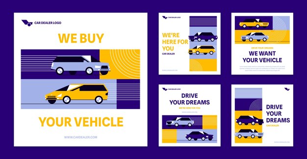 Publicación de instagram de concesionario de automóviles de diseño plano
