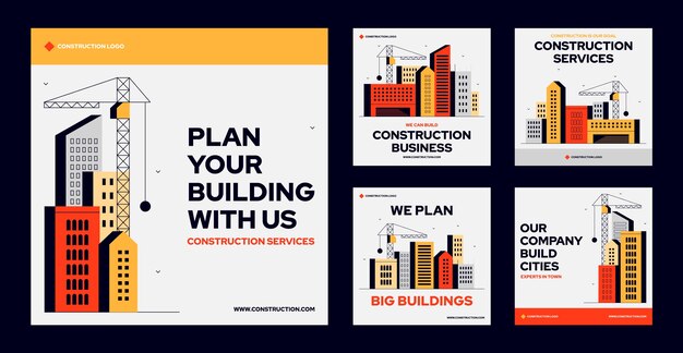 Publicación de instagram de construcción de diseño plano