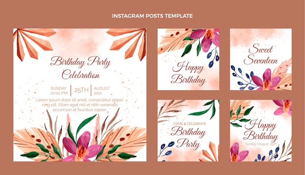 Publicación de instagram de cumpleaños boho acuarela