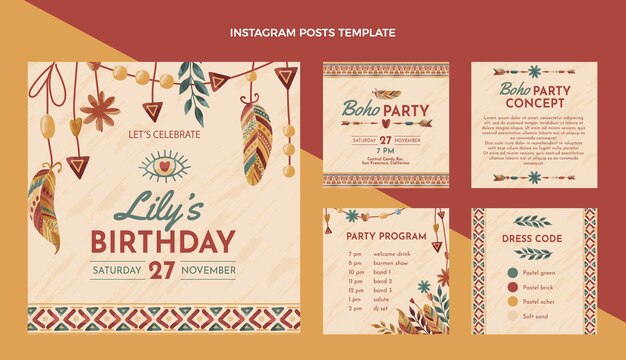 Publicación de instagram de cumpleaños boho dibujada a mano
