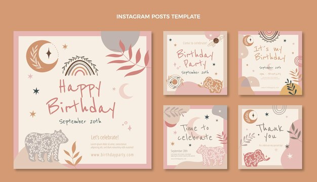 Publicación de instagram de cumpleaños boho dibujada a mano