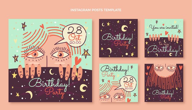 Publicación de instagram de cumpleaños boho dibujada a mano
