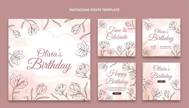 Publicación de instagram de cumpleaños dibujada a mano en acuarela