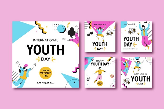 Publicación de instagram del día internacional de la juventud de diseño plano