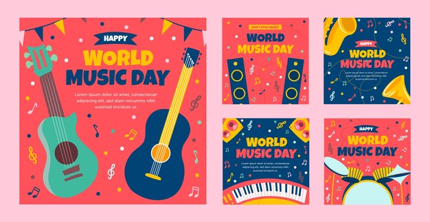 Publicación de instagram del día mundial de la música dibujada a mano