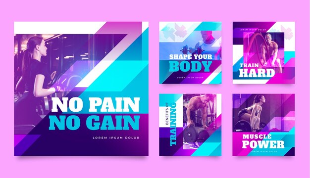 Publicación de instagram de entrenamiento de gimnasio degradado