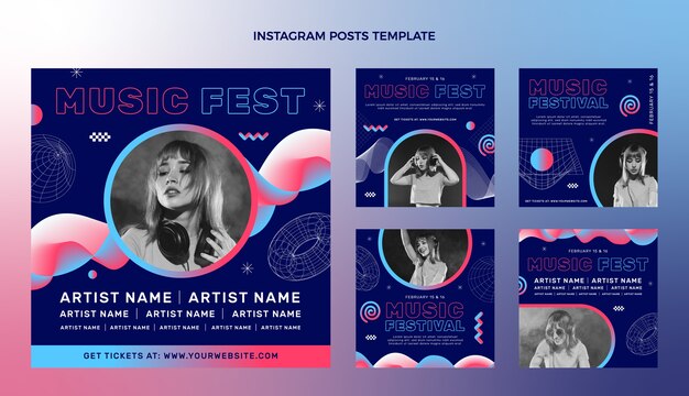 Publicación de instagram del festival de música colorido degradado