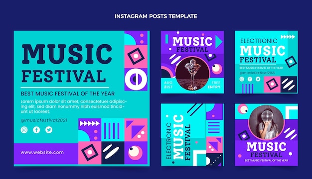 Vector gratuito publicación de instagram del festival de música de mosaico plano