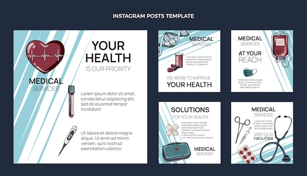 Vector gratuito publicación de instagram médica dibujada a mano