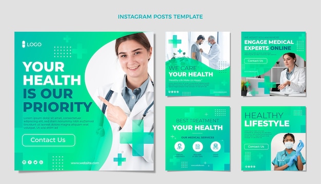 Vector gratuito publicación de instagram médica gradiente