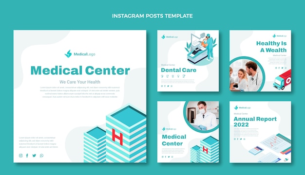 Vector gratuito publicación de instagram médica isométrica