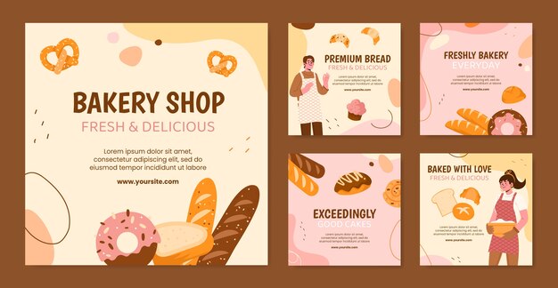 Publicación de instagram de panadería dibujada a mano