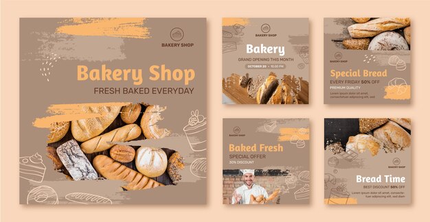 Publicación de instagram de panadería de textura dibujada a mano