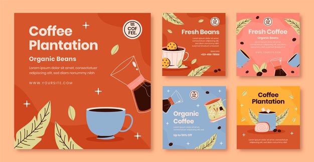 Publicación de instagram de plantación de café dibujada a mano