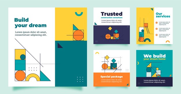 Publicación de instagram de proyecto de construcción de diseño plano