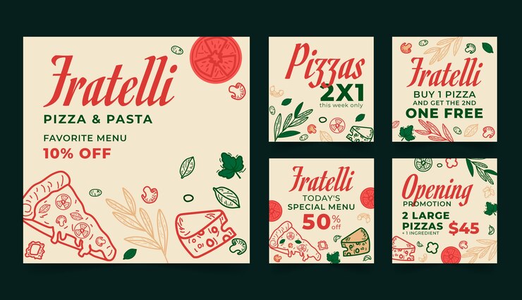 Vector gratuito publicación de instagram de restaurante italiano dibujado a mano