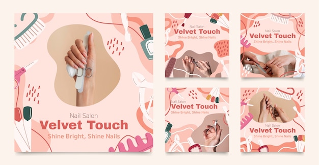 Publicación de instagram de salón de uñas dibujada a mano.
