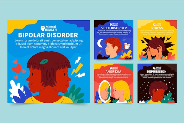 Vector gratuito publicación de instagram de salud mental