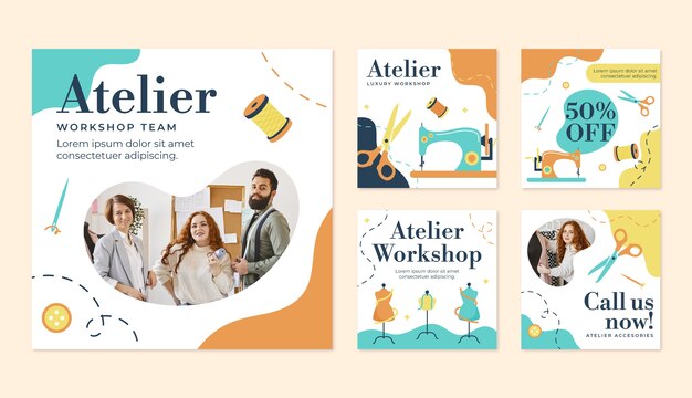Publicación de instagram de servicio de taller de diseño plano