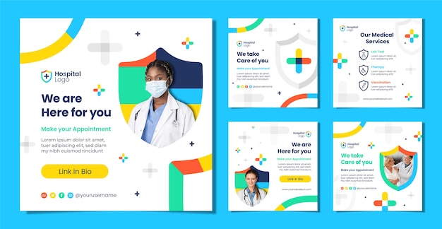 Publicación de instagram de servicios hospitalarios de diseño plano