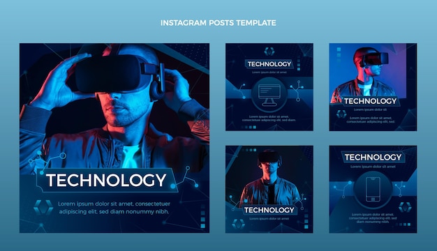 Vector gratuito publicación de instagram de tecnología abstracta degradada