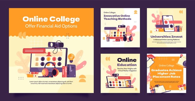 Publicación de instagram de universidad en línea de diseño plano