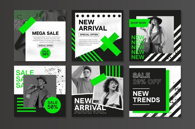Publicación de instagram de venta negro blanco y verde