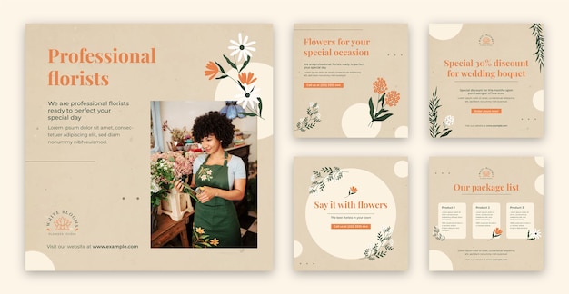 Vector gratuito publicación mínima de instagram de trabajo de floristería