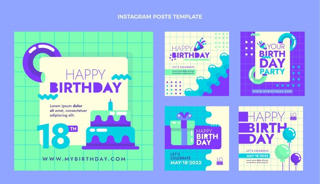 Publicaciones de ig de cumpleaños minimalistas de diseño plano