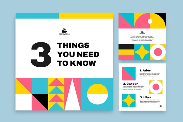 Publicaciones de instagram de agencia de marketing geométrico creativo