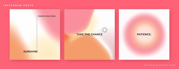 Publicaciones de instagram ambientadas en un estilo minimalista con suaves degradados naranja, rosa y amarillo