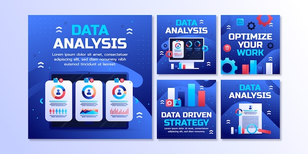 Vector gratuito publicaciones de instagram de análisis de datos degradados