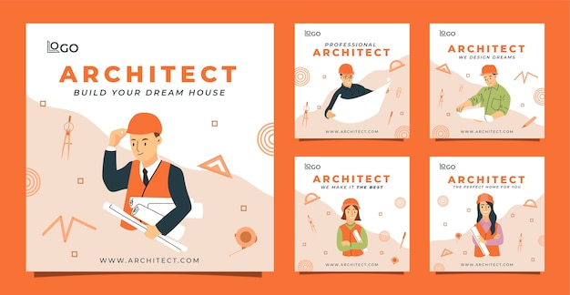 Vector gratuito publicaciones de instagram de arquitecto de estilo minimalista