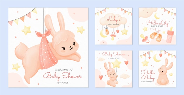 Vector gratuito publicaciones de instagram de baby shower en acuarela