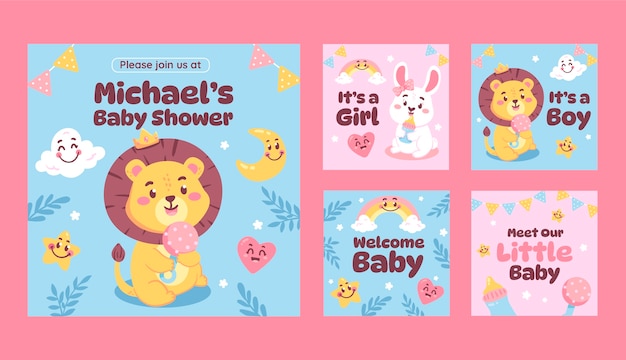 Publicaciones de instagram de baby shower dibujadas a mano