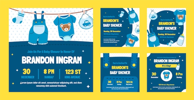 Vector gratuito publicaciones de instagram de baby shower dibujadas a mano