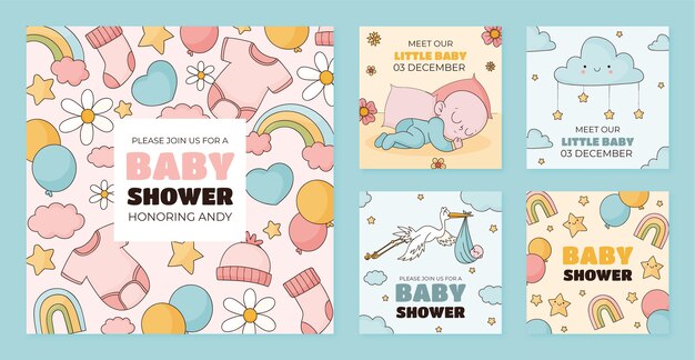 Publicaciones de instagram de baby shower dibujadas a mano