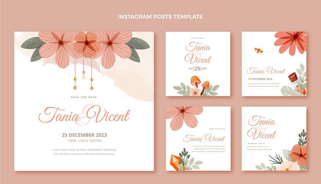 Publicaciones de instagram de boda boho acuarela