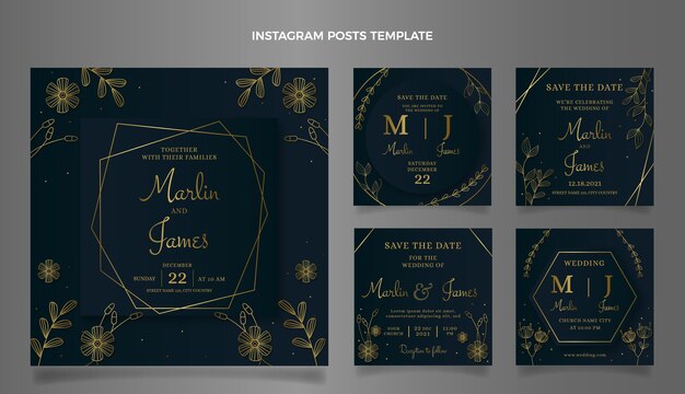 Publicaciones de instagram de boda floral dibujadas a mano