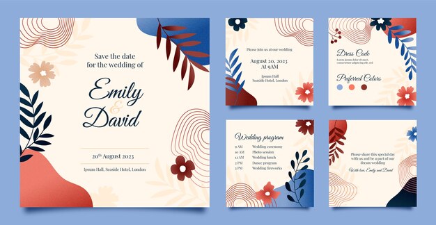 Publicaciones de instagram de boda de textura dibujada a mano