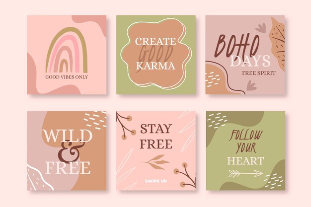 Publicaciones de instagram boho dibujadas a mano