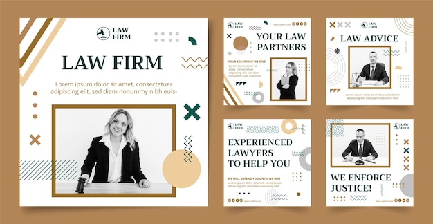 Publicaciones de instagram de bufete de abogados de diseño plano