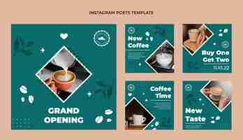 Vector gratuito publicaciones de instagram de cafetería minimalista de diseño plano