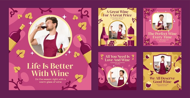 Publicaciones de instagram de cata de vinos dibujadas a mano