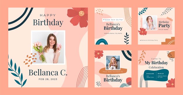 Publicaciones de instagram de celebración de cumpleaños dibujadas a mano
