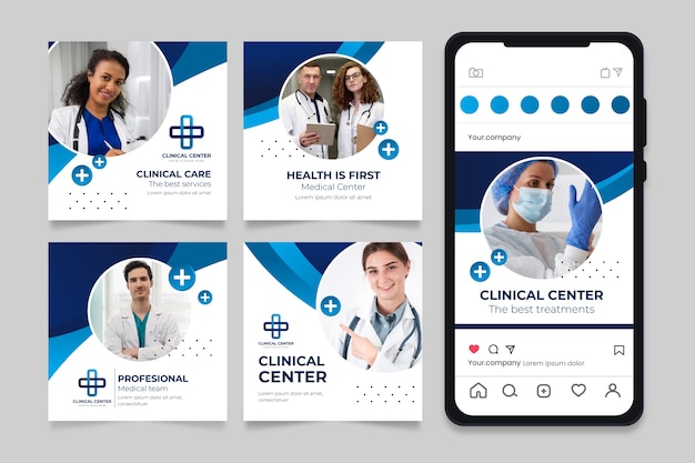 Vector gratuito publicaciones de instagram del centro médico degradado