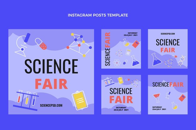 Publicaciones de instagram de ciencia de diseño plano
