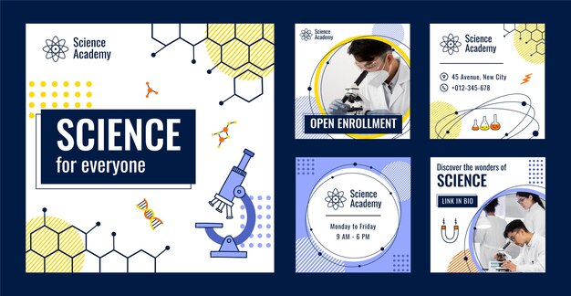 Publicaciones de instagram de ciencia geométrica dibujadas a mano