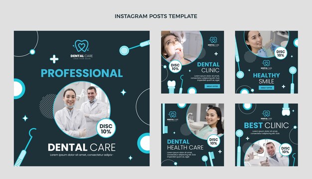 Publicaciones de instagram de clínica dental de diseño plano